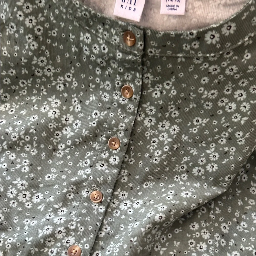 NWT! Gap Kids Girls XL Green & White Floral Long Sleeve Corduroy Dress